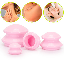 Bańki chiński, gumowe do masażu zestaw 4 szt. antycellulitowy, różowe