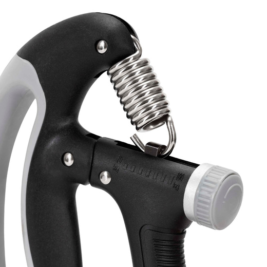 Ściskacz do rąk z regulacją oporu 10-100 kg licznik ruchu, do ćwiczeń dłoni, rehabilitacji szaro-czarny