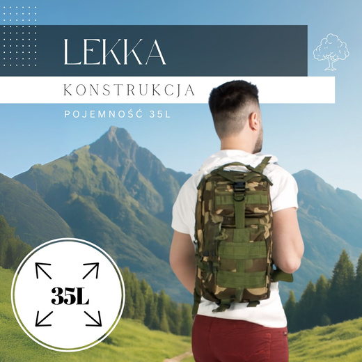 Plecak trekkingowy, turystyczny 35 l wojskowy ciemny moro