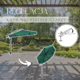 Parasol ogrodowy na wysięgniku 350 cm z regulacją kąta nachylenia na balkon, taras zielony