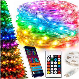 Lampki świąteczne, choinkowe Smart LED 5 m 50 diod pilot, sterowanie Bluetooth, zewnętrzne IP44 funkcja zmiany kolorów, multikolor