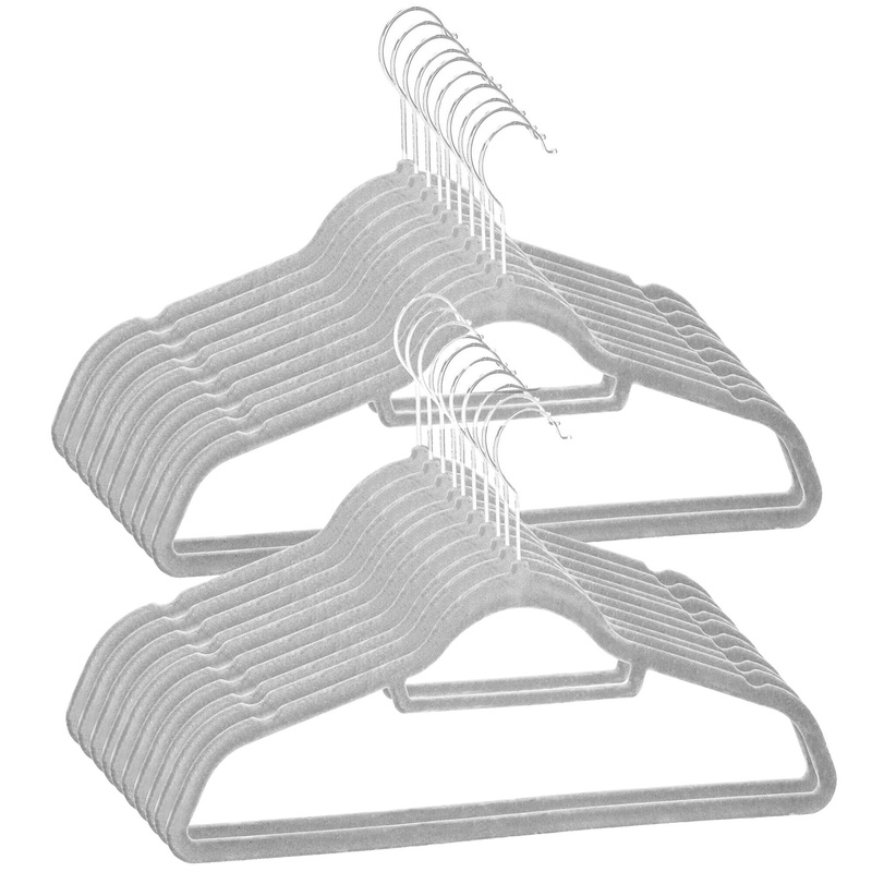 Wieszak welurowy na ubrania 20 szt. jasnoszary