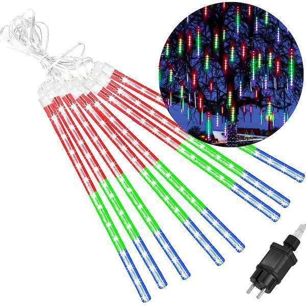 Lampki choinkowe 144 Led sople 8 szt. padający śnieg meteory zewnętrzne multikolor