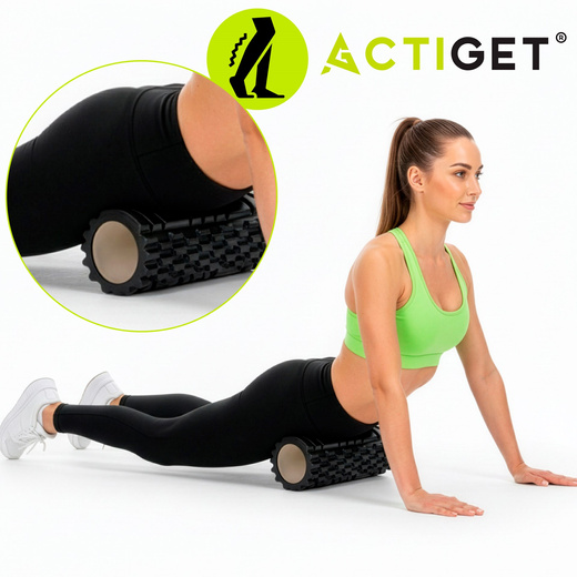 Wałek do masażu, średnio twardy, roller z wypustkami, czarny