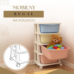 Regał na zabawki z 4 szufladami, pojemnik na kółkach, mobilny orgaznizer pastelowy