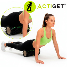 Wałek do masażu, średnio twardy, roller z wypustkami, czarny