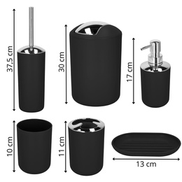 Zestaw łazienkowy 6w1 akcesoria do wc łazienki loft szczotka kubki kosz dozownik czarny
