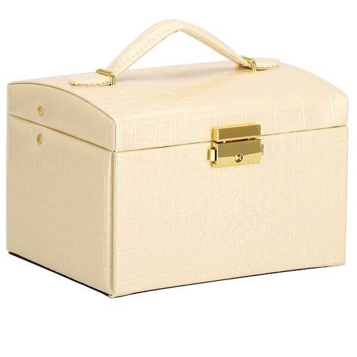 Szkatułka na biżuterię ekoskóra 17,5x14x12,5 cm ecru organizer z przegródkami