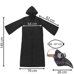 Strój na Halloween Doktor Plaga kostium peleryna z kapturem, maska kruk przebranie L/XL