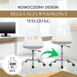Fotel dziecięcy do biurka, obrotowe krzesło na kółkach regulowane dla dzieci do nauki, biało-szare