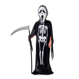 Strój na Halloween dla dzieci kostium śmierć z maską, peleryną i kosą kostucha przebranie