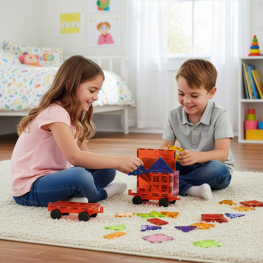 Klocki magnetyczne, pojazdy zestaw 120 szt. klocków konstrukcyjnych dla dzieci, kolorowe