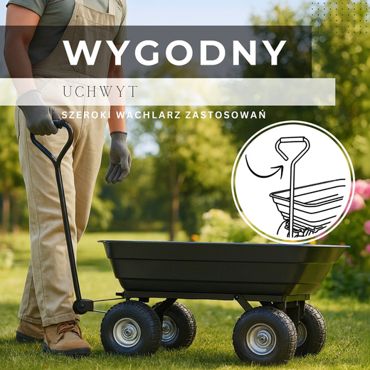 Wózek ogrodowy transportowy metalowy 250kg z funkcją wywrotki, czarny