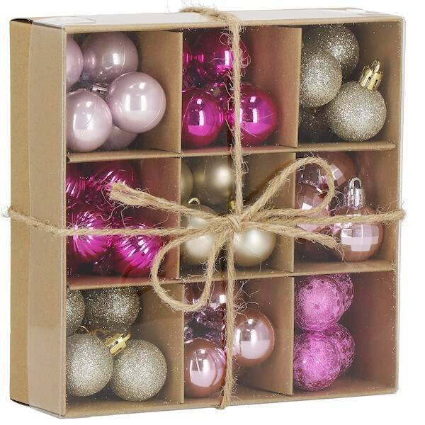 Bombki choinkowe 54 szt. ozdoby świąteczne zestaw 3cm różowe