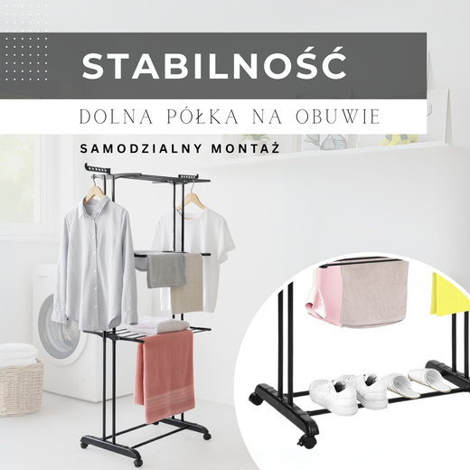 Suszarka na pranie pionowa na kółkach 180x75,5x49 cm składana na ubrania, bieliznę