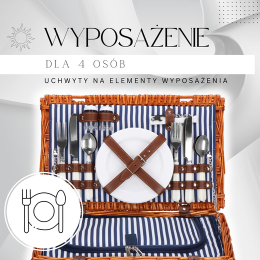 Kosz piknikowy z wyposażeniem dla dwóch osób 37x27x20 cm termiczny, wiklinowy, brązowy