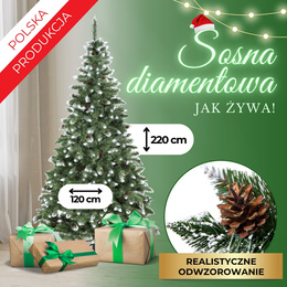 Choinka sztuczna premium 220 cm sosna diamentowa drzewko bożonarodzeniowe