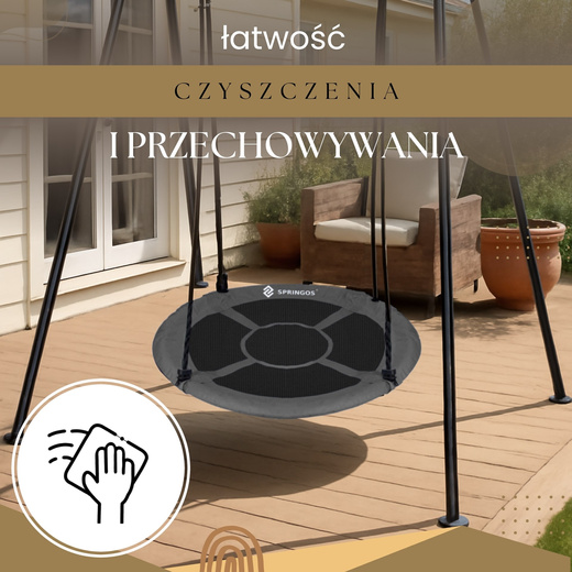 Bocianie gniazdo dla dzieci 110 cm huśtawka ogrodowa czarno-szary
