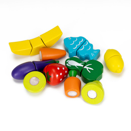 Owoce i warzywa drewniane dla dzieci, nożyk do krojenia, zabawki zestaw 13 el. kolorowe