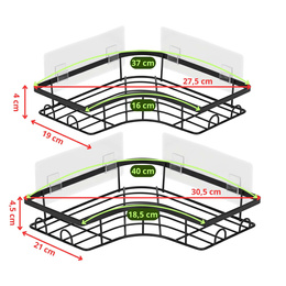 Półka łazienkowa, pod prysznic, wisząca zestaw 2 szt. narożna czarna