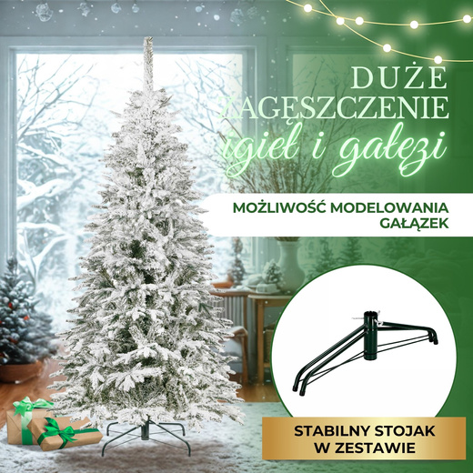 Choinka sztuczna 220 cm świerk premium ośnieżony jak żywy, nowoczesny, ze stojakiem
