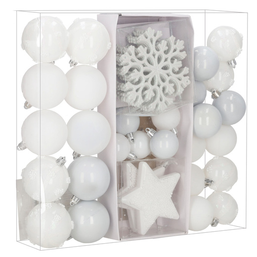 Bombki choinkowe 40 szt. zestaw dekoracji świątecznych, nietłukące, białe