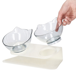 Podwójna miska dla psa i kota z podstawką antypoślizgowa przeźroczyste