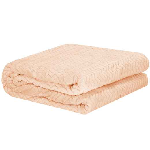 Narzuta na łóżko, pled 70x160cm tłoczony, dwustronny koc na kanapę brzoskwiniowy