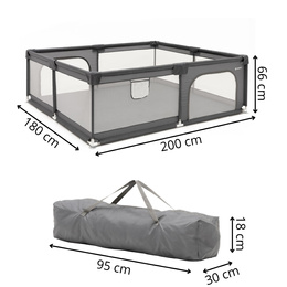 Kojec dla dzieci, zamykany 200x180x66 cm składany, turystyczny, szary