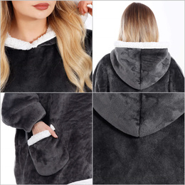 Kocobluza damska oversize koc bluza 2w1 z kapturem ciepła grafitowa