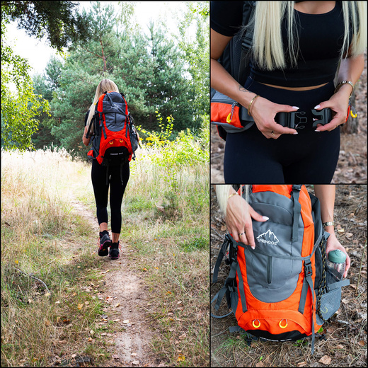 Plecak turystyczny 70 L trekkingowy wielofunkcyjny z gwizdkiem 