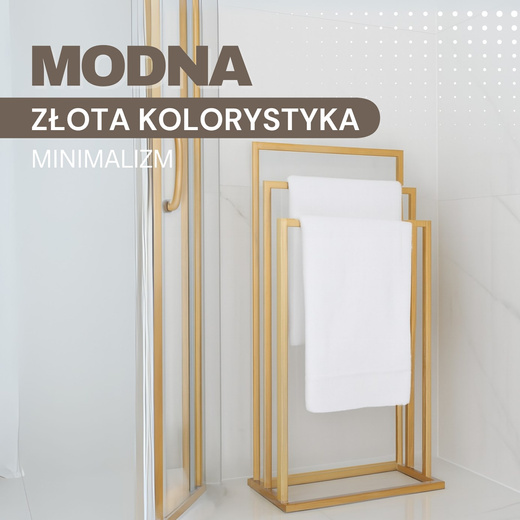 Wieszak łazienkowy na ręczniki podłogowy stojak 3-ramienny złoty