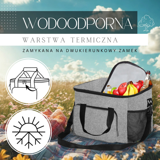 Kosz termiczny 28L na jedzenie torba termiczna szary