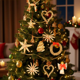 Ozdoby choinkowe, bombki słomiane 27 szt. naturalne dekoracje świąteczne, brązowe