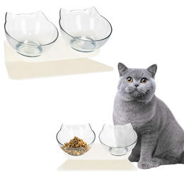 Podwójna miska dla psa i kota z podstawką antypoślizgowa przeźroczyste