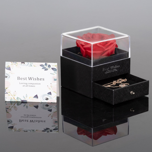 Wieczna róża z naszyjnikiem w pudełku prezentowym szkatułka na dzień kobiet walentynki