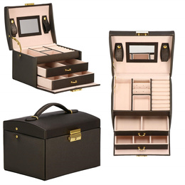 Szkatułka na biżuterię ekoskóra 17,5x14x12,5 cm brązowy organizer z przegródkami