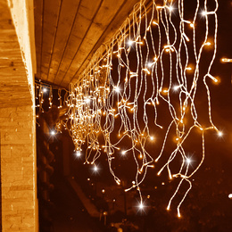 Kurtyna świetlna 300 led girlanda, lampki wewnętrzno-zewnętrzne sople ciepły biały z zimnym białym flash