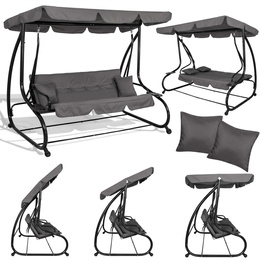 Huśtawka ogrodowa linda 4 osobowa 300 kg stalowa z regulowanym daszkiem szara