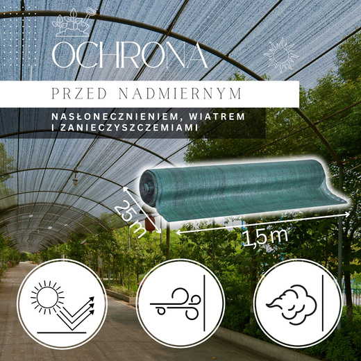 Siatka cieniująca 62% osłonowa 1,5x25m zielona
