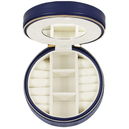 Szkatułka na biżuterię okrągła 11x5 cm jasnoróżowy organizer z przegródkami ekoskóra