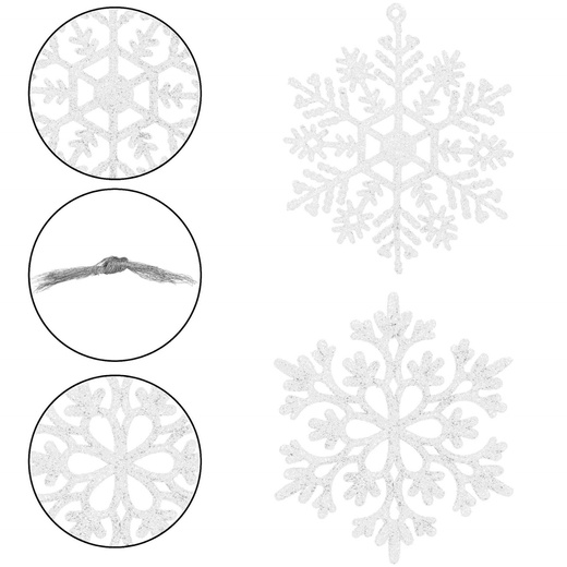 Zawieszka choinkowa 12 szt. śnieżynki świąteczna ozdoba białe brokat