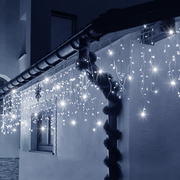 Kurtyna świetlna 14,5 m girlanda, lampki wewnętrzno-zewnętrzne 300 led sople zimny biały z flash