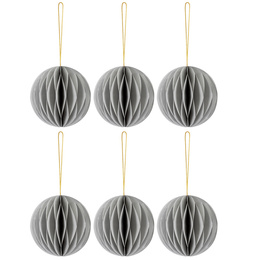 Papierowe bombki 6 szt. zawieszki choinkowe, ozdoby świąteczne 8 cm rozkładane, szary