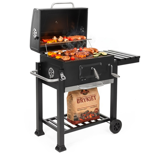 Grill węglowy, ogrodowy z pokrywą, termometr, ruszt emaliowany