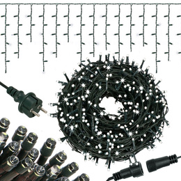 Kurtyna świetlna 300 led girlanda, lampki zewnętrzne sople zimny biały + flash