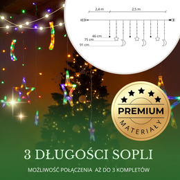 Kurtyna świetlna 138 Led girlanda gwiazdki księżyce lampki sople multikolor