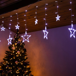 Kurtyna świetlna 138 Led girlanda gwiazdki, lampki wewnętrzne sople zimny biały
