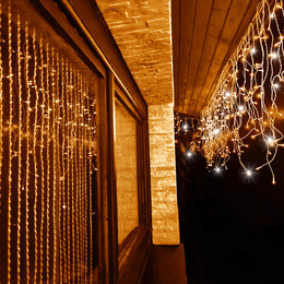 Kurtyna świetlna 300 led girlanda, lampki wewnętrzno-zewnętrzne sople biały ciepły + flash
