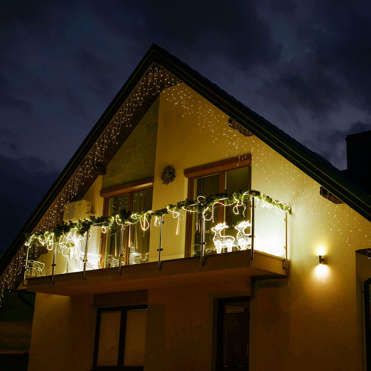 Kurtyna świetlna 300 led girlanda, lampki wewnętrzno-zewnętrzne sople biały ciepły + flash